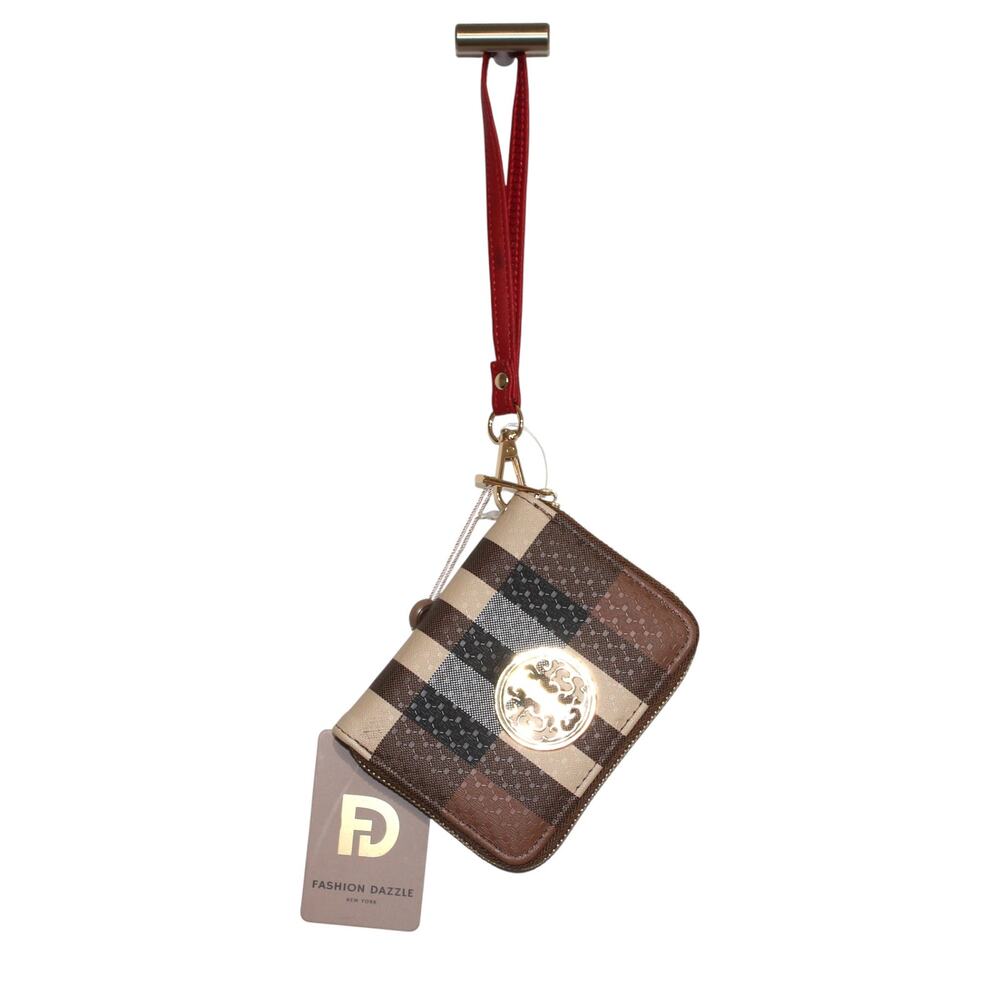 Vegan Brown Mini Accordion Wallet with Wristlet Strap NWT